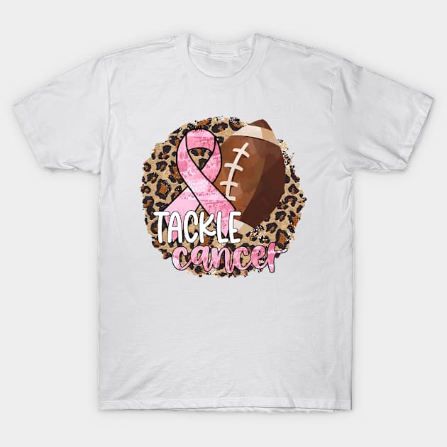 Tackle Cancer Breast Cancer Awareness Football Leopard Pink Ribbon T-Shirt by DeenaMBeresford